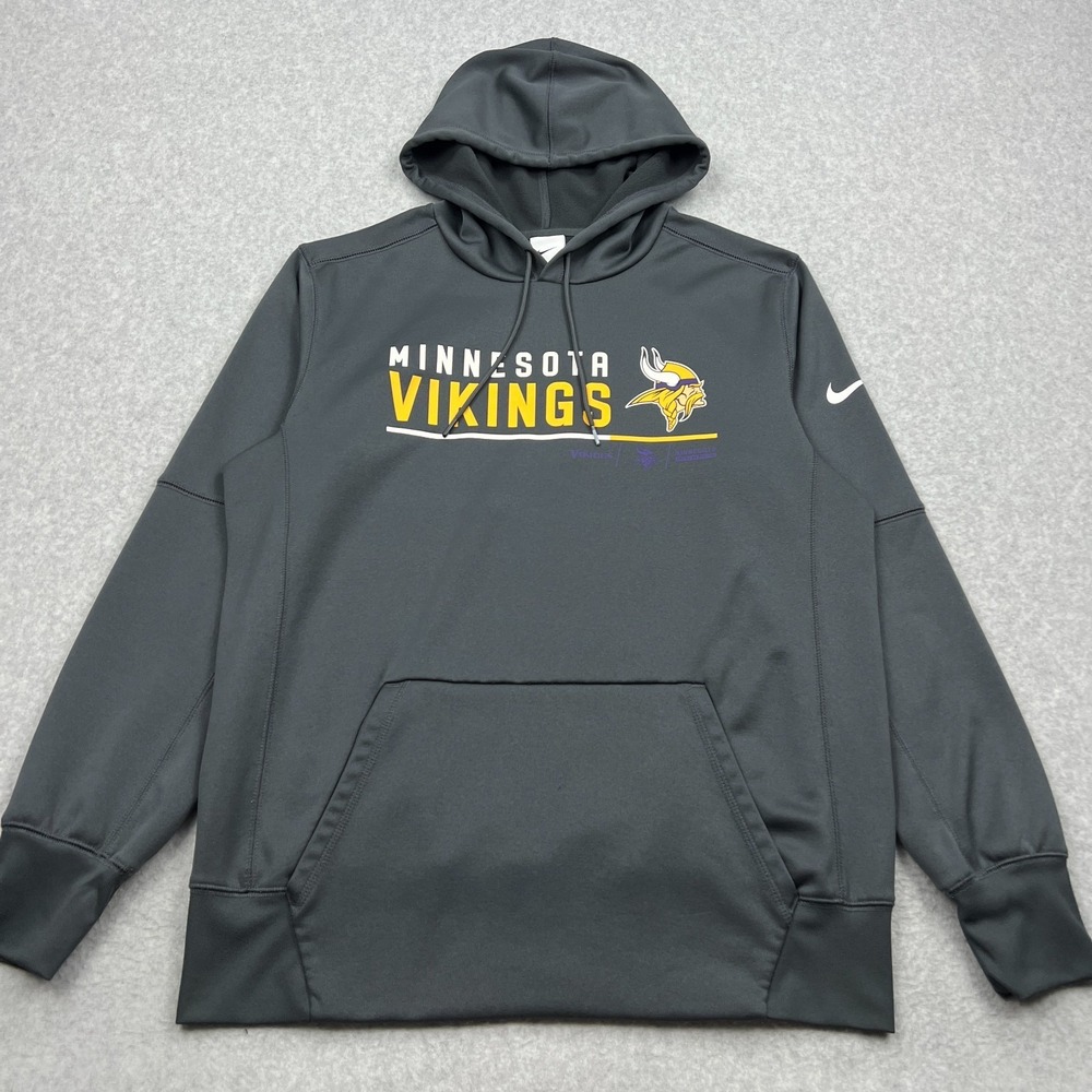 Nike Minnesota Vikings Hoodie Mens Medium Black Therma-Fit Fleece NFL Sweatshirt